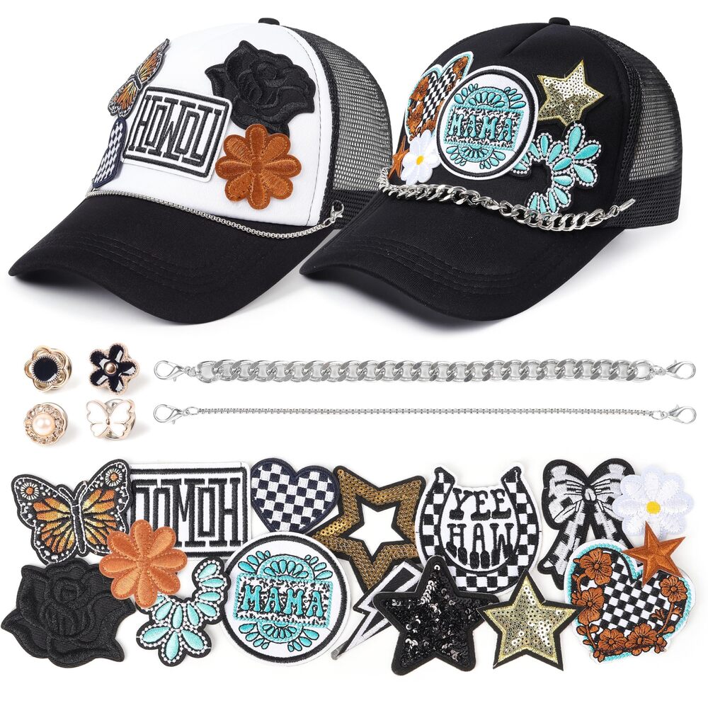 5082 Western 2PCS Trucker Hats: Black Adjustable Snapback Caps with16pcs